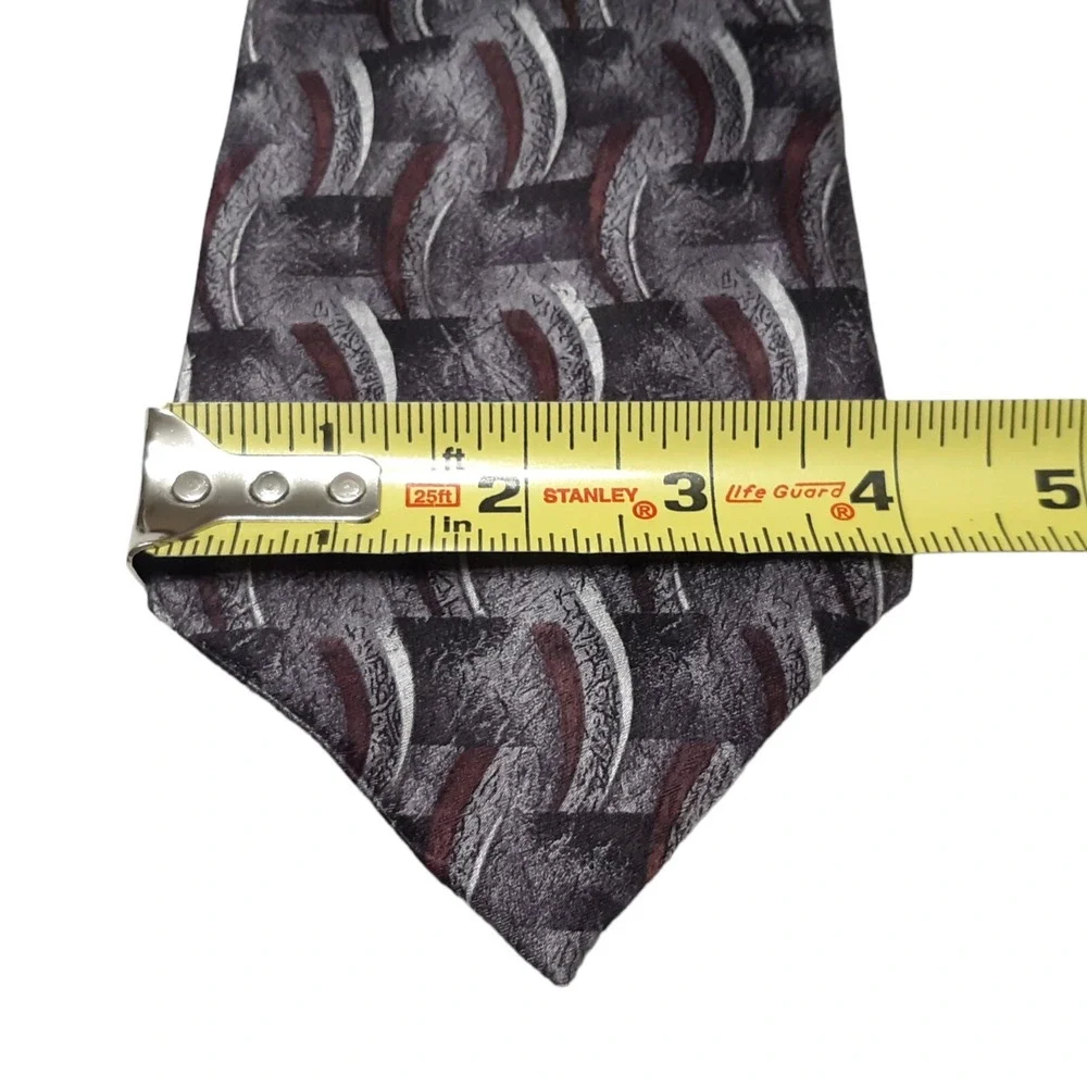 VTG Pierre Cardin Necktie Mens OS‎ Grey Black Burgundy Silk Geometric Abstract